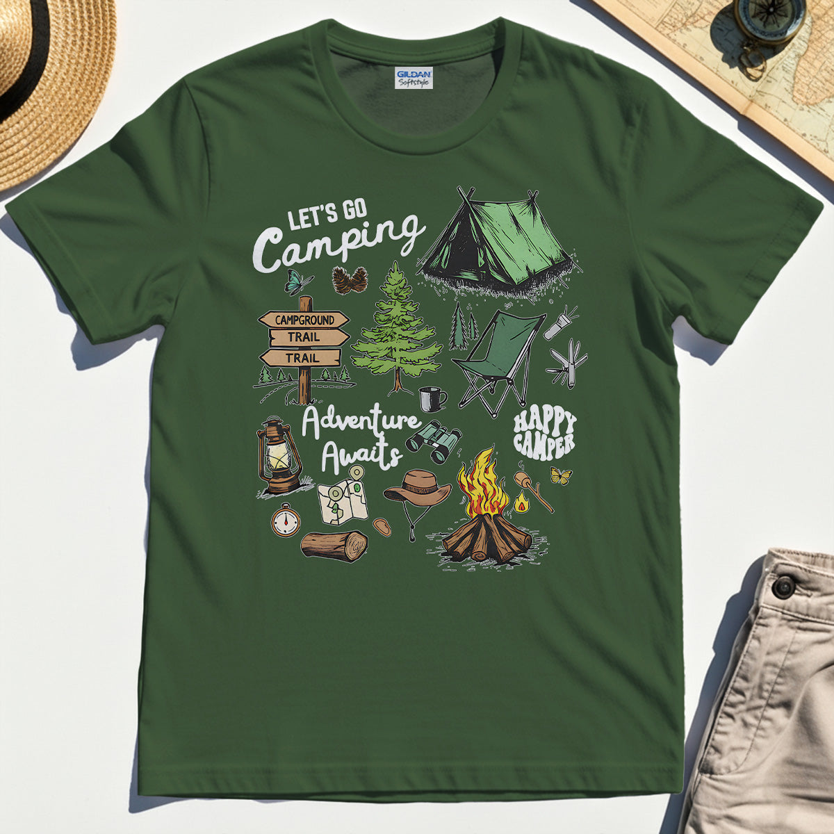 Let’s Go Camping Adventure T-Shirt, Funny Happy Camper T-Shirt For Outdoor Enthusiasts And Travelers 2
