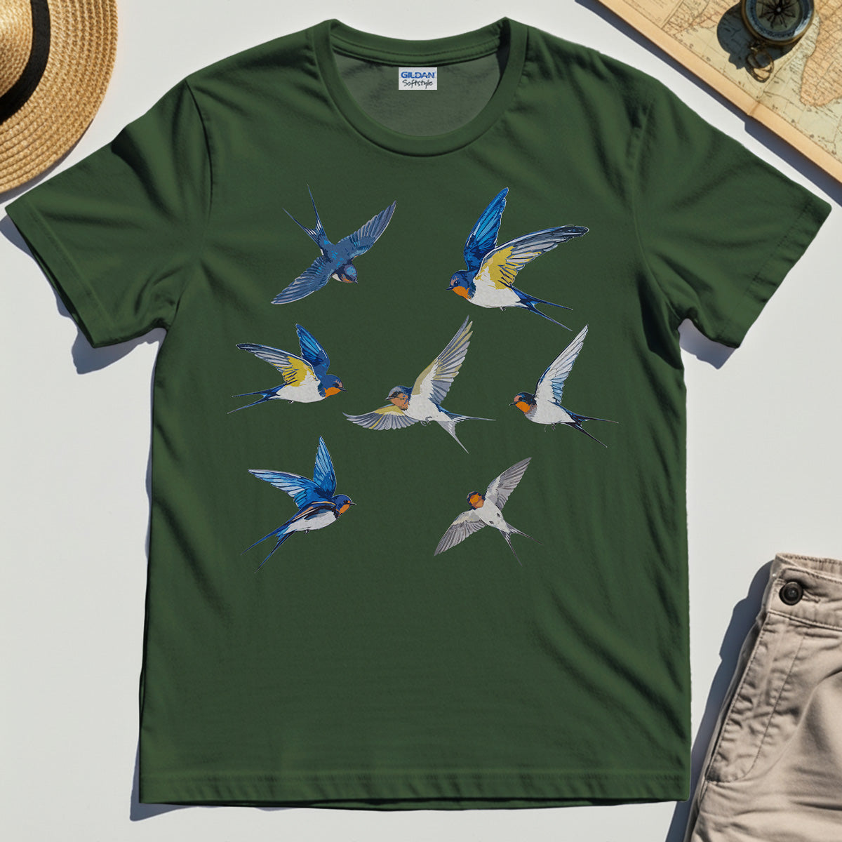 Elegant Flying Swallows Shirt, Minimalist Wildlife Camping Graphic Shirt Gift For Nature Campers 5