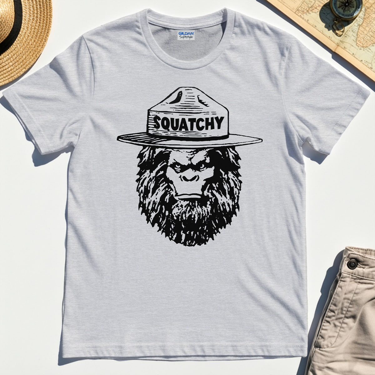 Sasquatch "SQUATCHY" Funny Bigfoot Tee, Retro Line Art Bigfoot Face Tee For Camping Lovers 4