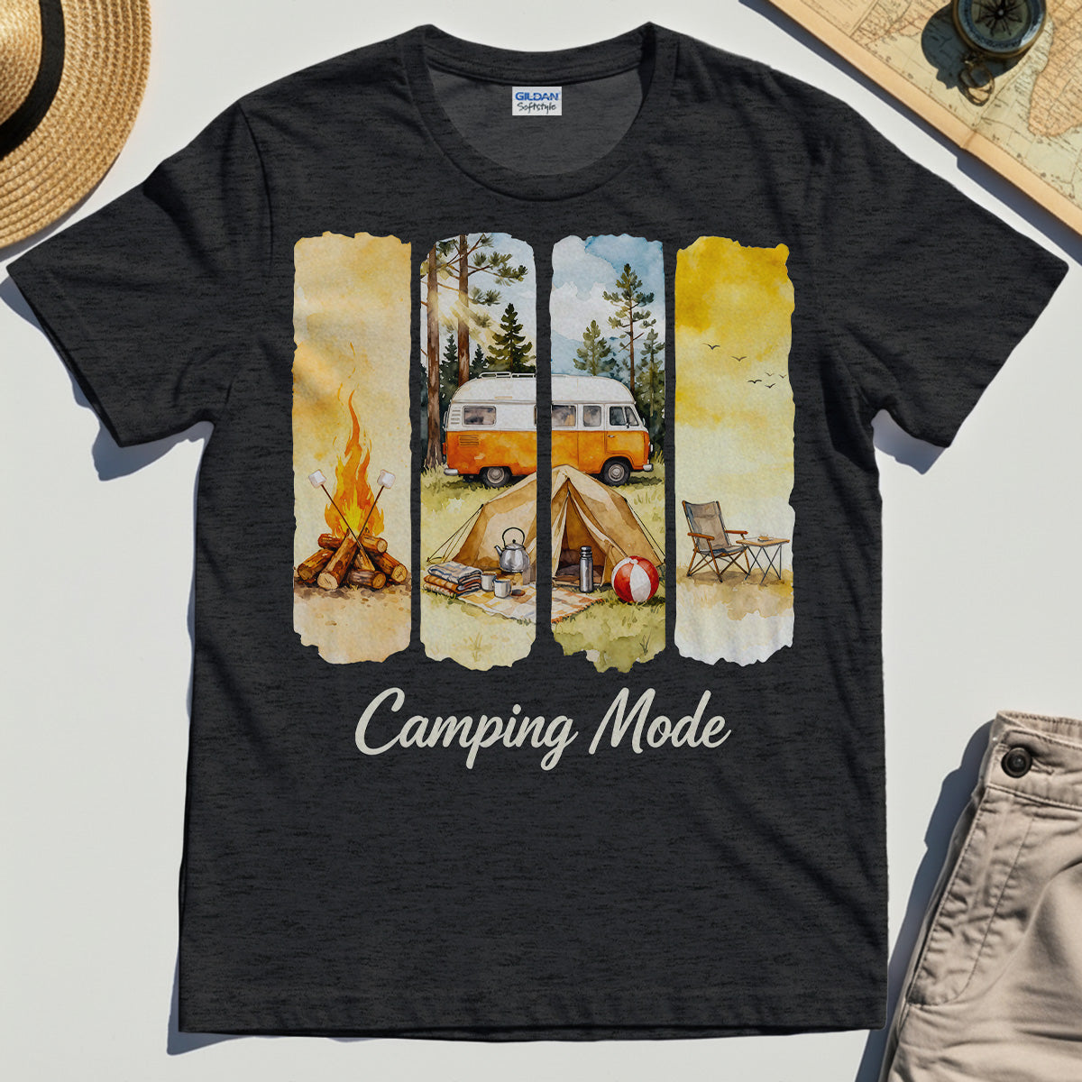Van Life and Campfire Graphic Tee, Watercolor Campfire and Tent Graphic T-Shirt For Outdoor Lovers 6
