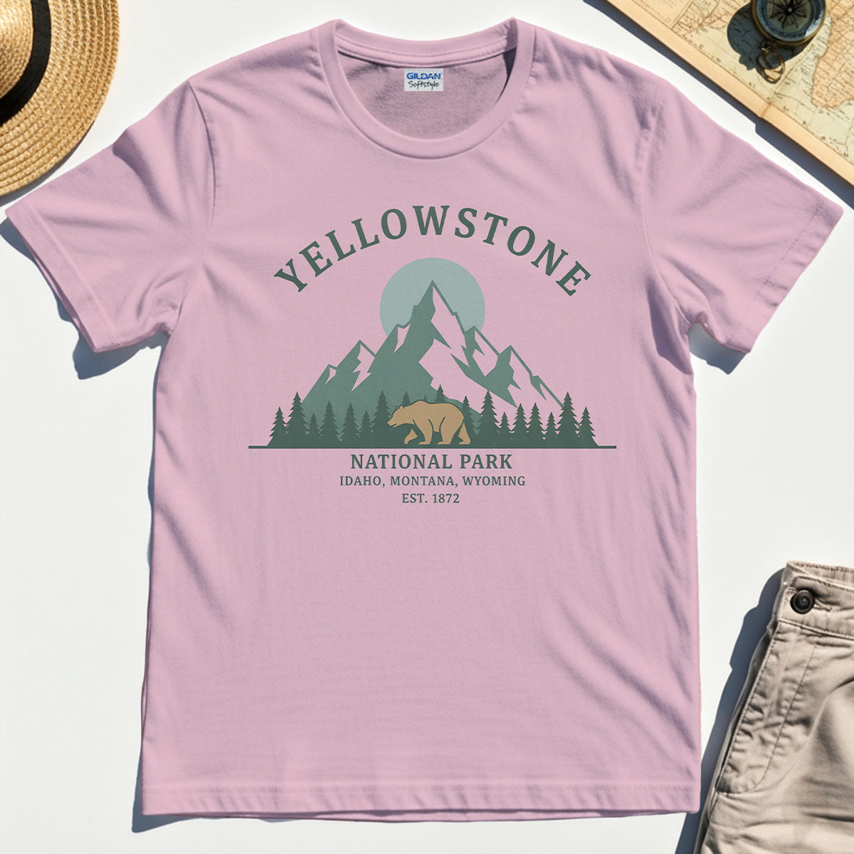 Yellowstone National Park T-Shirt, Bear & Pines Mountain Graphic Tee 5