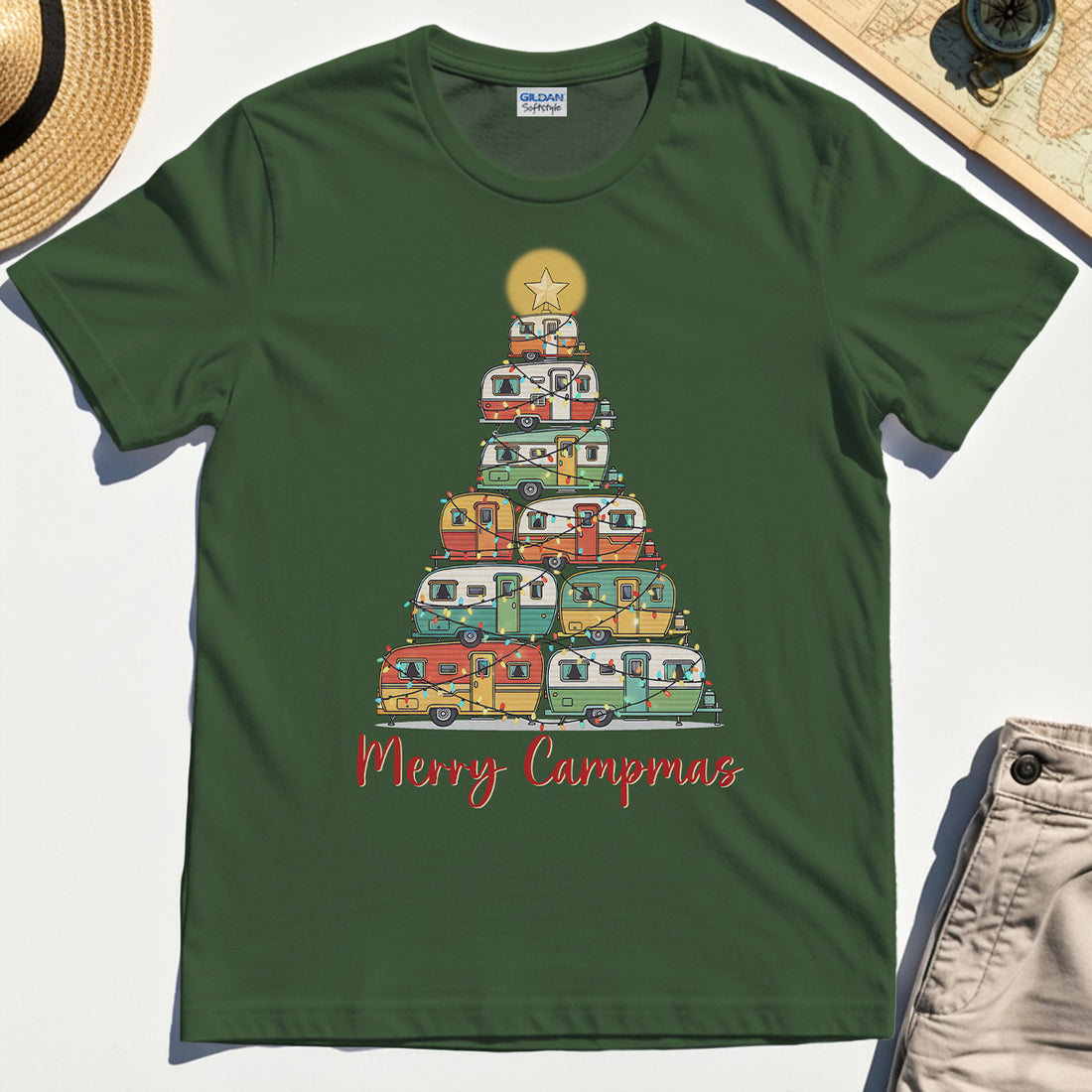 Retro Camper Van Christmas Shirt, Funny Holiday Camping T-Shirt For Men And Women 1