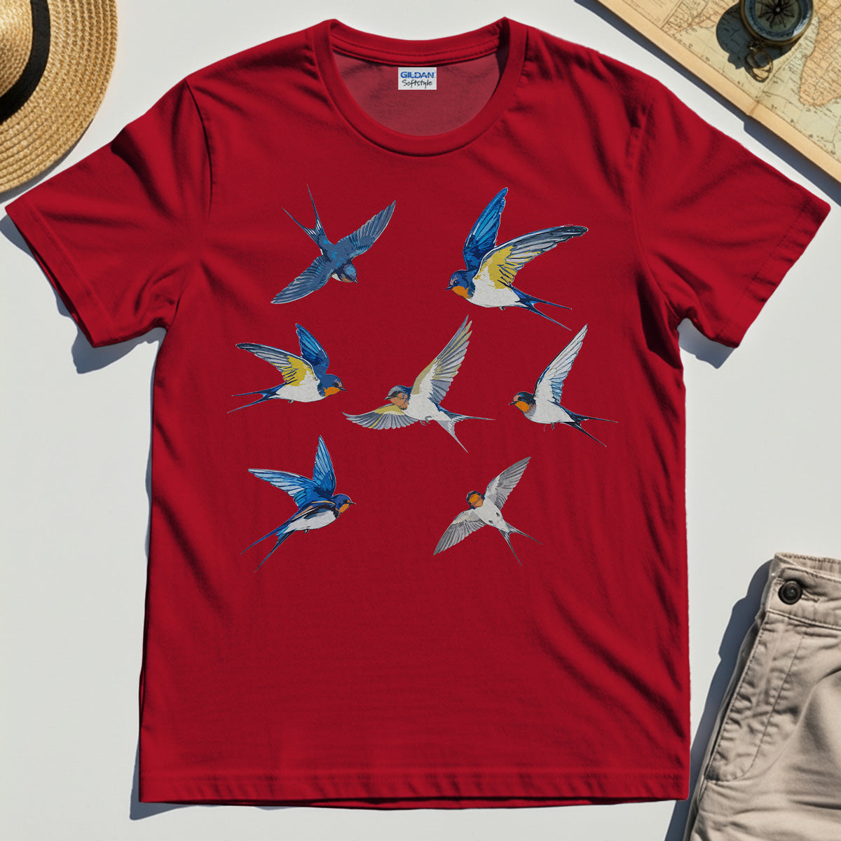Elegant Flying Swallows Shirt, Minimalist Wildlife Camping Graphic Shirt Gift For Nature Campers 6