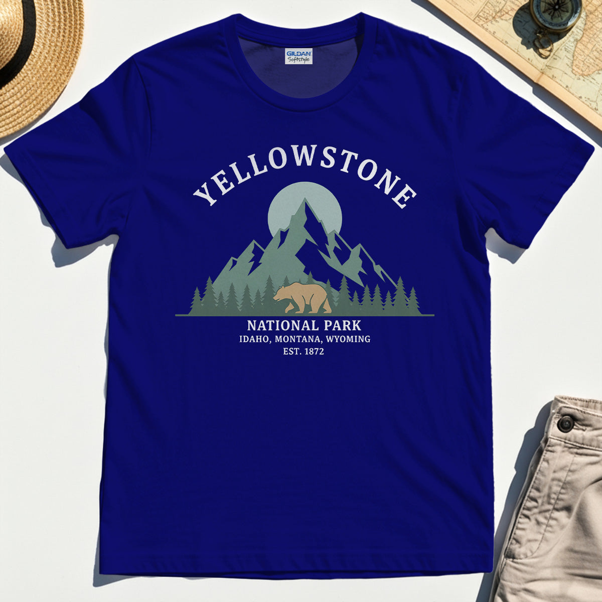 Yellowstone National Park T-Shirt, Bear & Pines Mountain Graphic Tee 6