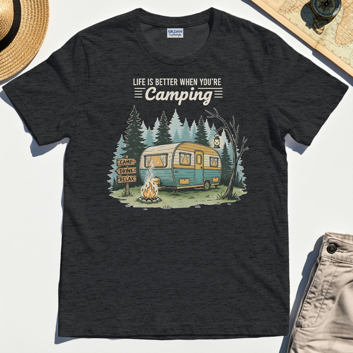Life Is Better When You’re Camping Shirt, Retro Camper and Campfire Tee for Travelers and Campers 3