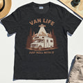 Just Roll With It T-Shirt, Retro Camper Van Adventure Shirt For Camping Lovers 3