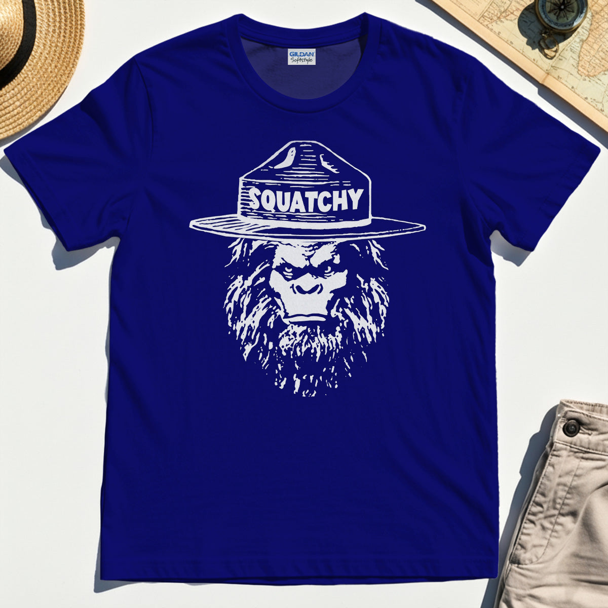 Sasquatch "SQUATCHY" Funny Bigfoot Tee, Retro Line Art Bigfoot Face Tee For Camping Lovers 6