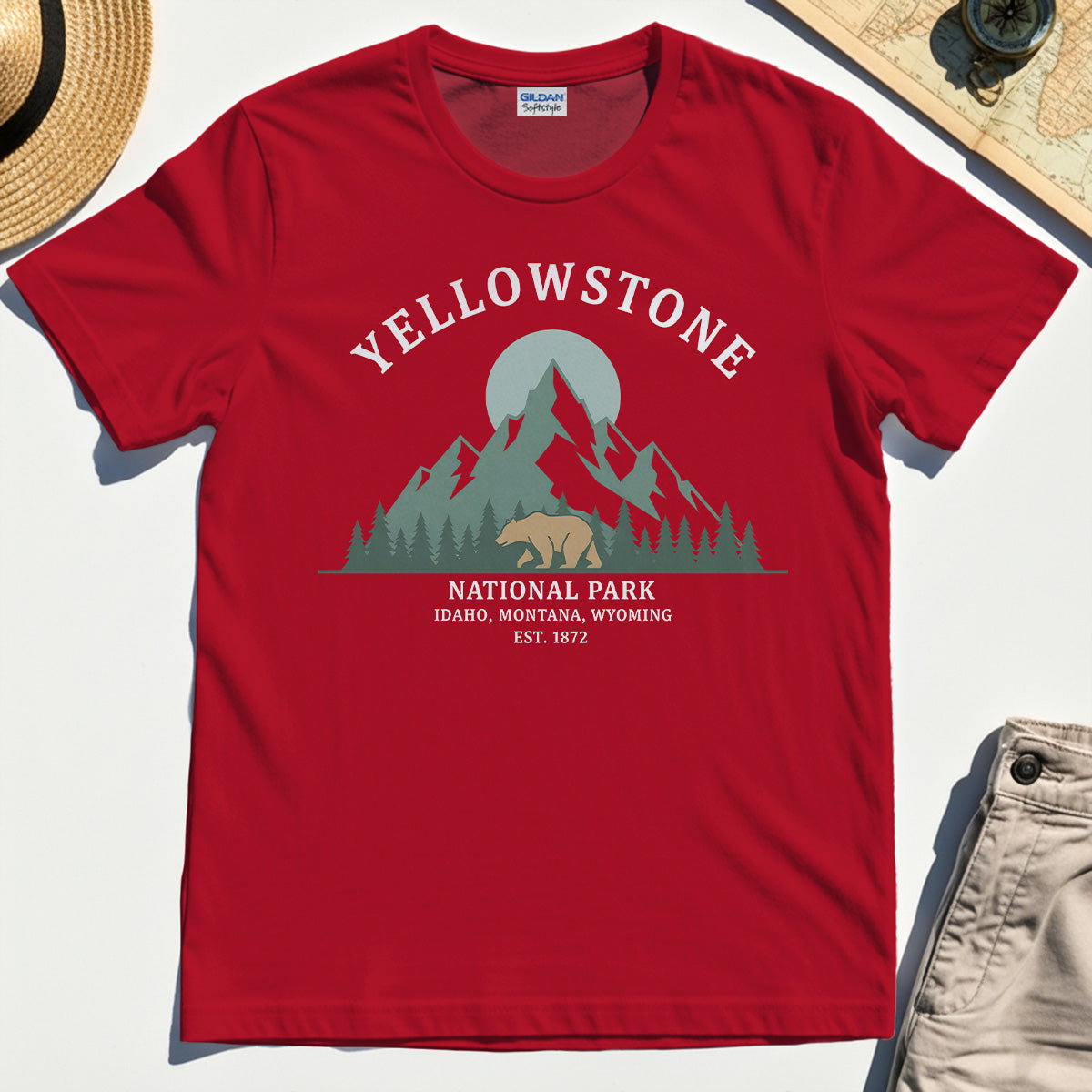 Yellowstone National Park T-Shirt, Bear & Pines Mountain Graphic Tee 7