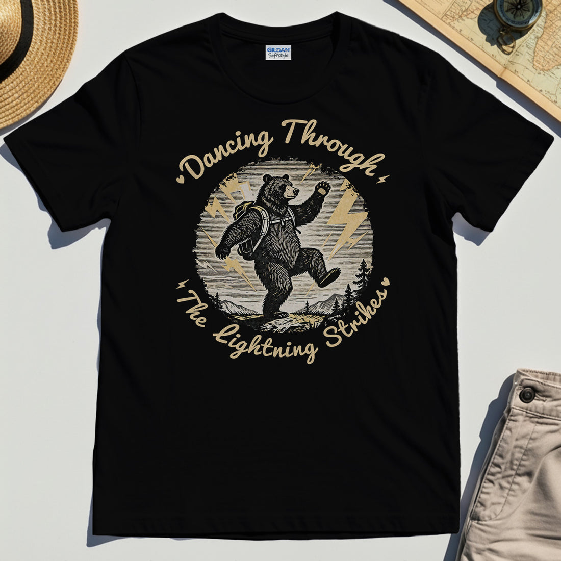 Dancing Through The Lightning Strikes Camping Bears T-Shirt 1