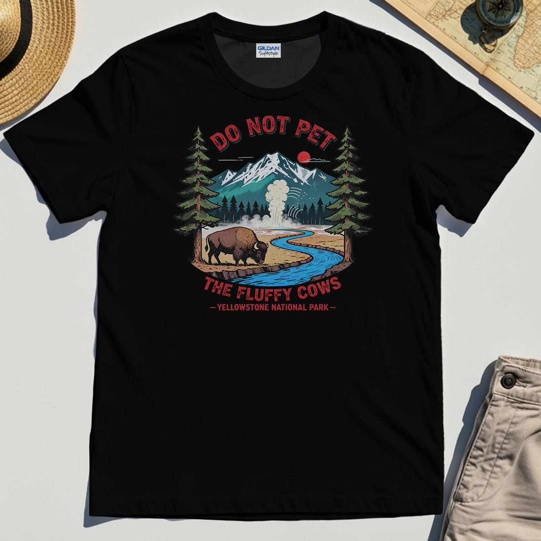 Yellowstone National Park Shirt, Do Not Pet The Fluffy Cows Funny Bison Graphic Tee 1