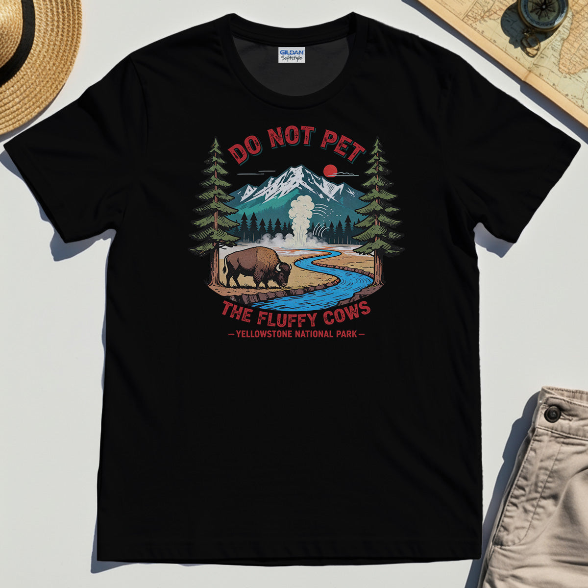 Yellowstone National Park Shirt, Do Not Pet The Fluffy Cows Funny Bison Graphic Tee 2