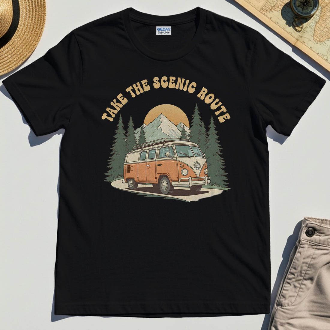 Take The Scenic Route T-Shirt, Vintage Road Trip Tee For Travelers And Adventure Lovers 1