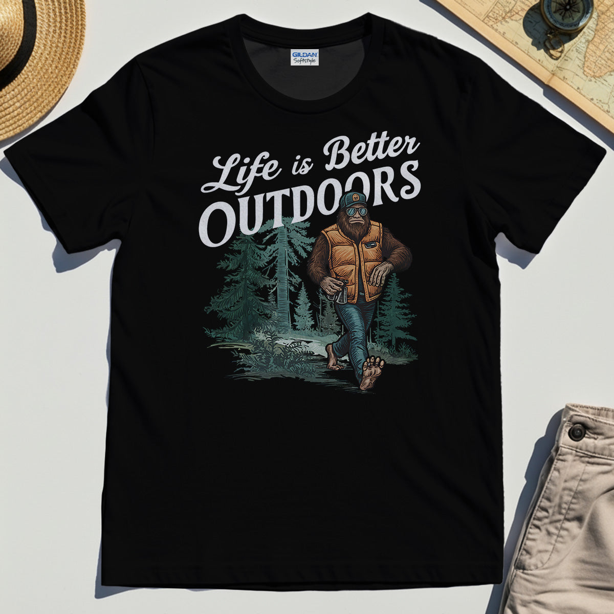 Bigfoot Life Is Better Outdoors T-Shirt, Retro Camping Graphic Tee for Outdoor Adventurers 1
