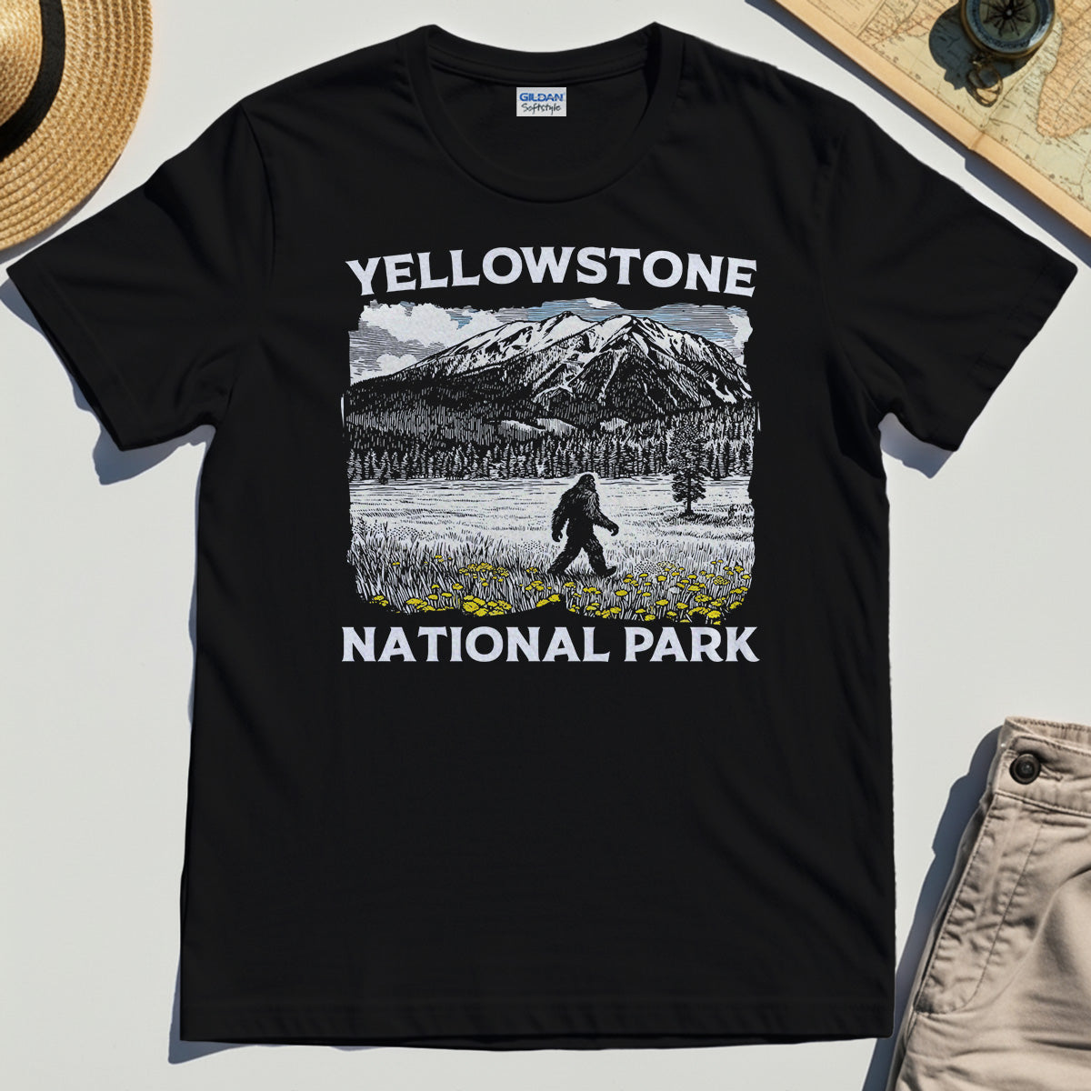Yellowstone National Park T-Shirt, Bigfoot Hiking Graphic 2