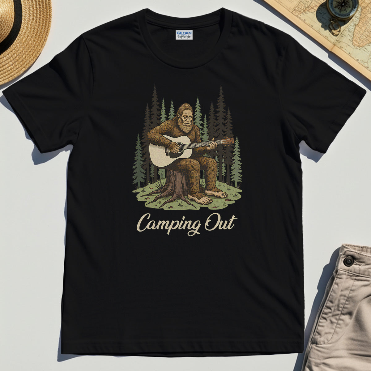 "Camping Out" Funny Bigfoot Camping T-Shirt 1