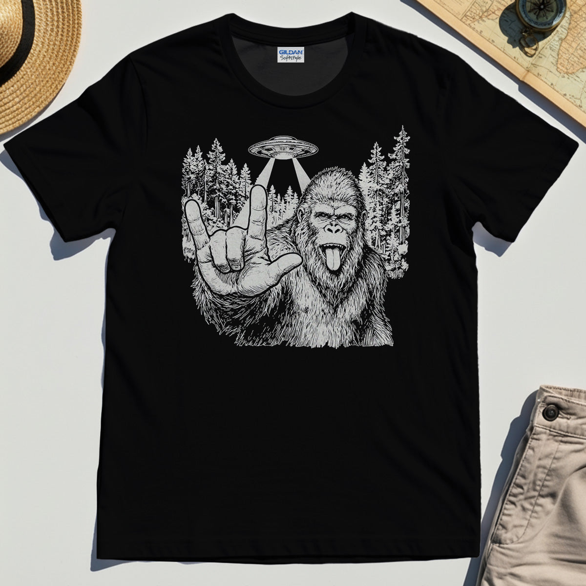 Funny Bigfoot Rock On T-Shirt 1