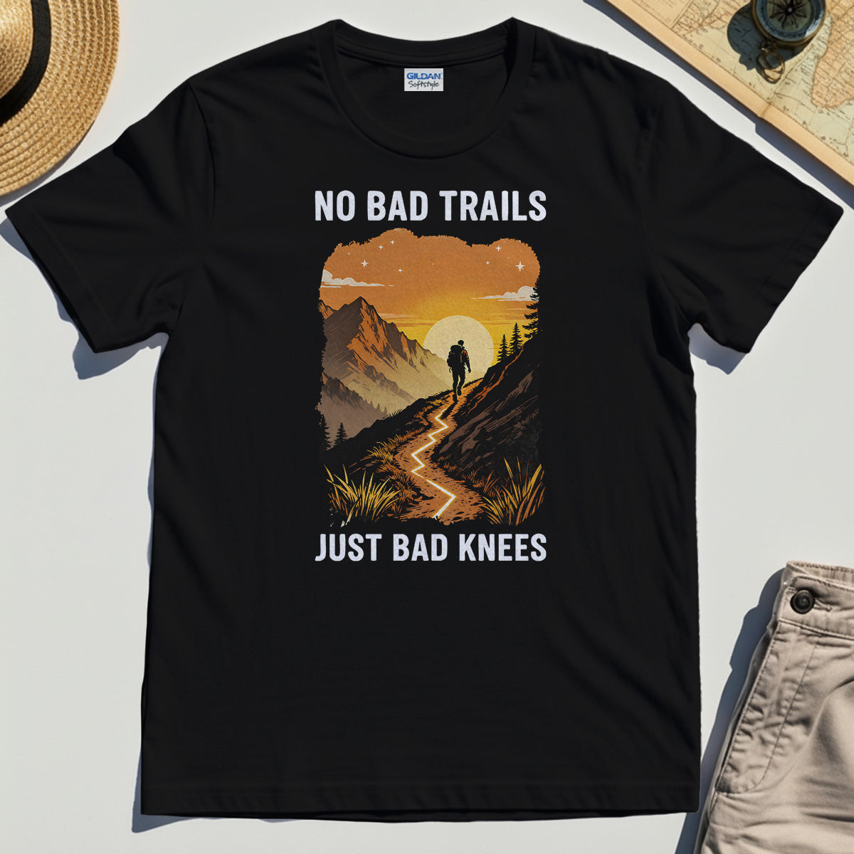 No Bad Trails Just Bad Knees T-Shirt, Funny Trail And Camping Shirt For Outdoor Lovers 2