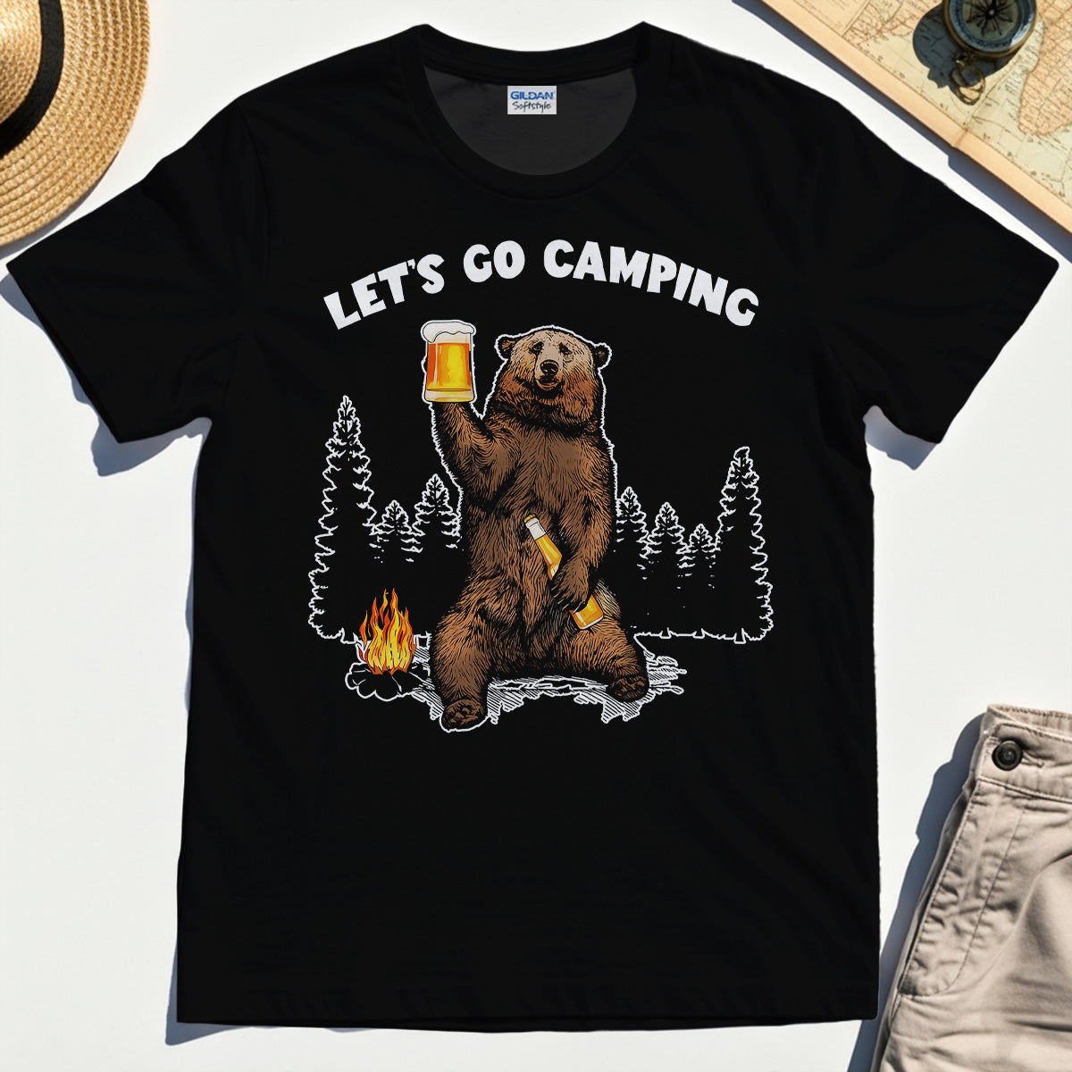 Let’s Go Camping Shirt, Funny Beer Drinking Bear Graphic Tee For Outdoor & Camping Lovers 1