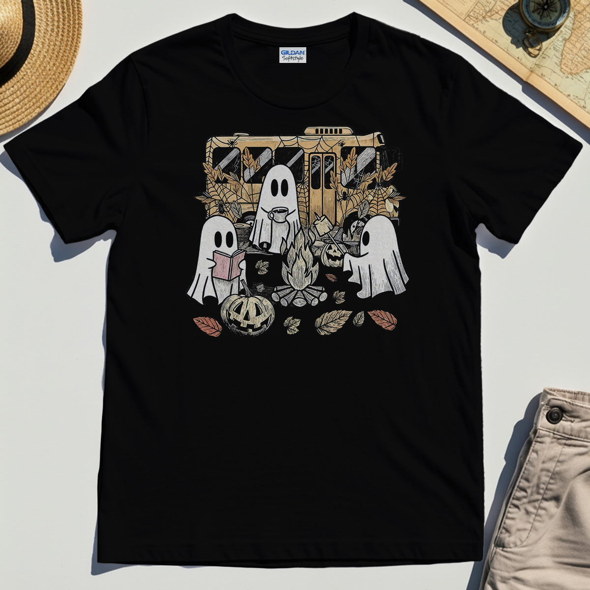 Cute Ghost Campfire Halloween Shirt 1