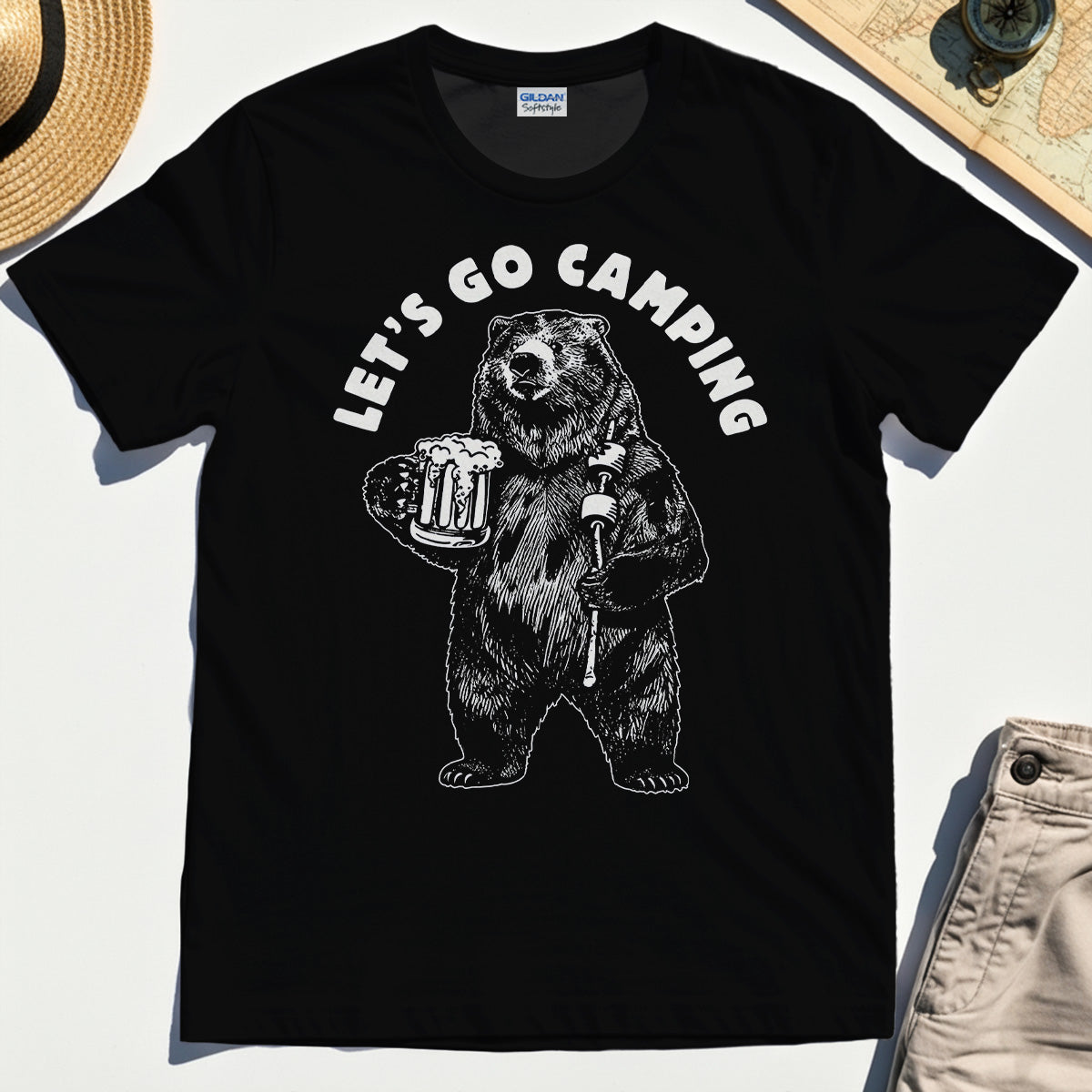Let’s Go Camping Funny Bear Drinking Beer T-Shirt 2