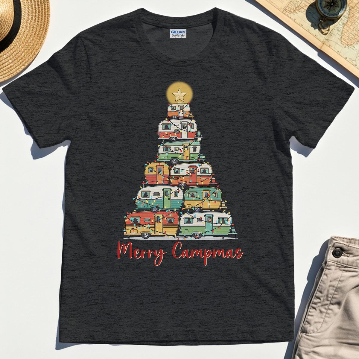 Retro Camper Van Christmas Shirt, Funny Holiday Camping T-Shirt For Men And Women 3