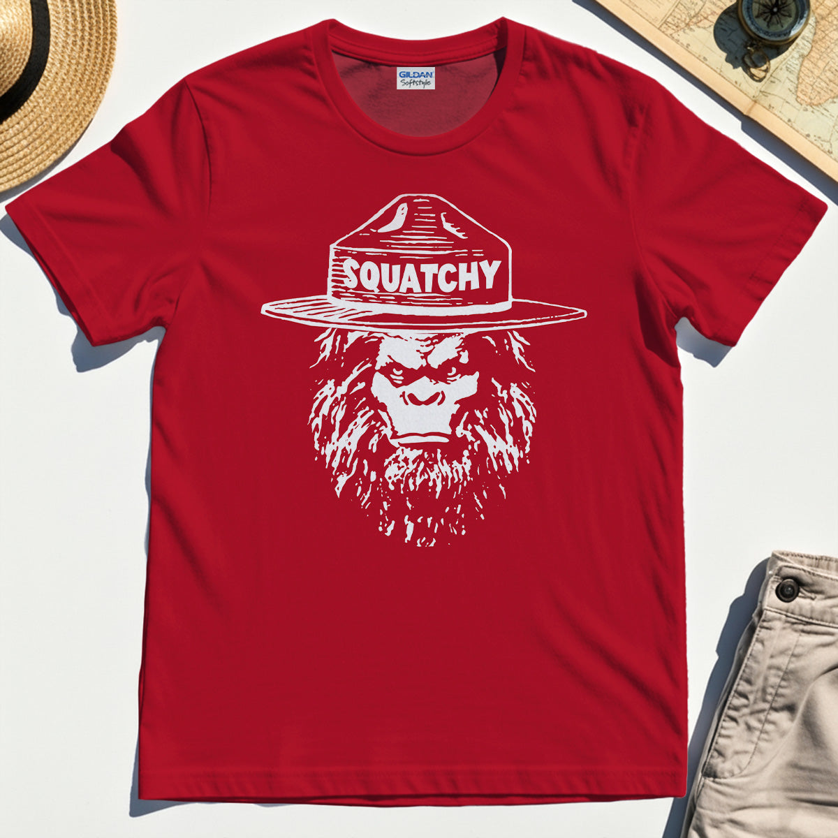 Sasquatch "SQUATCHY" Funny Bigfoot Tee, Retro Line Art Bigfoot Face Tee For Camping Lovers 7