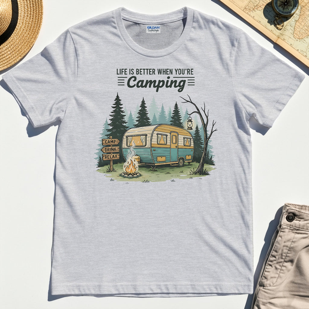 Life Is Better When You’re Camping Shirt, Retro Camper and Campfire Tee for Travelers and Campers 4