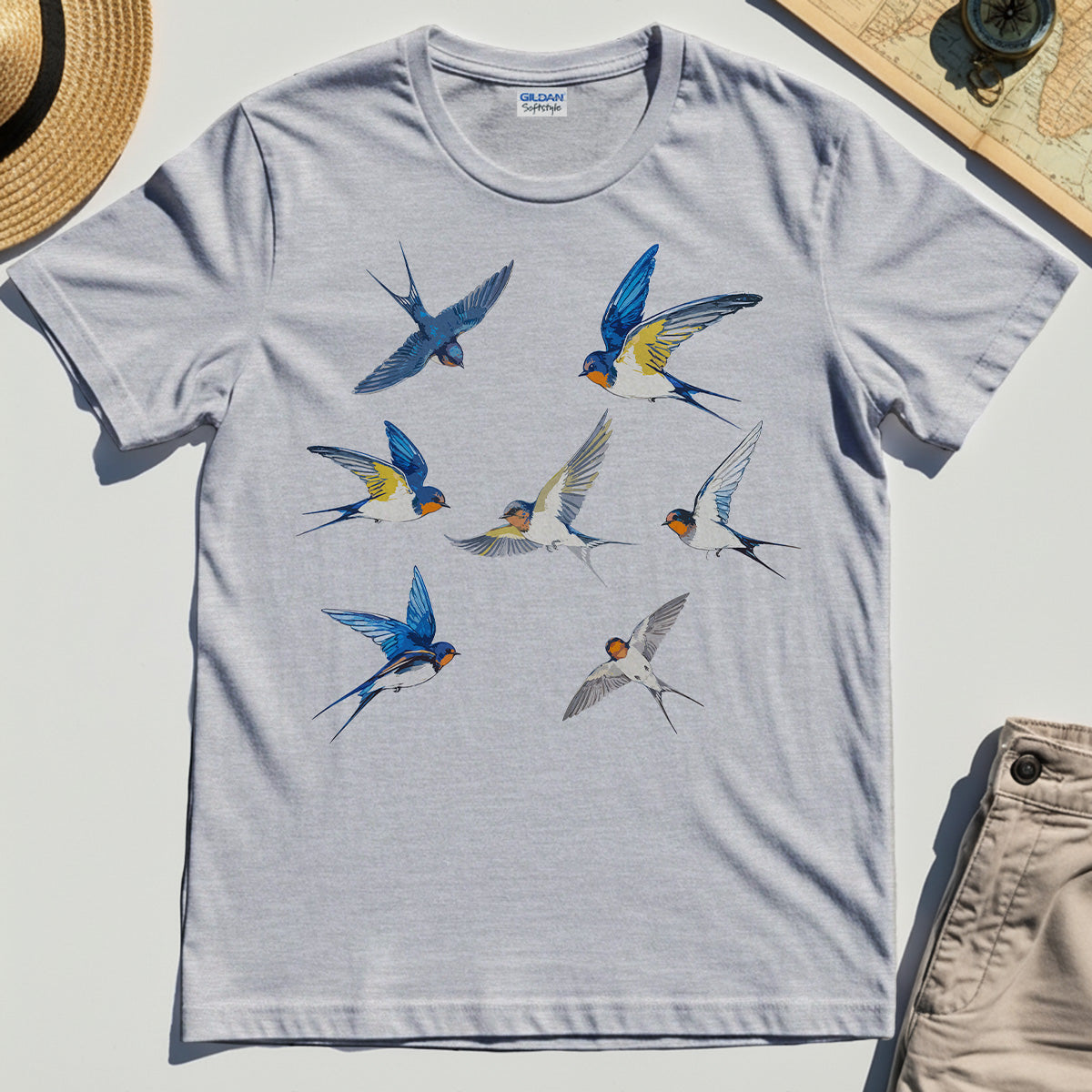 Elegant Flying Swallows Shirt, Minimalist Wildlife Camping Graphic Shirt Gift For Nature Campers 8