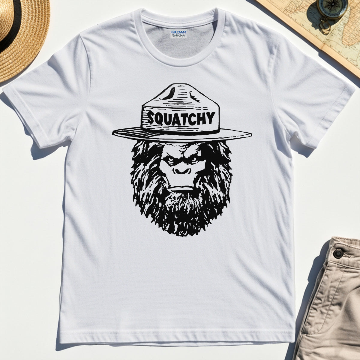 Sasquatch "SQUATCHY" Funny Bigfoot Tee, Retro Line Art Bigfoot Face Tee For Camping Lovers 8
