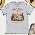 Just Roll With It T-Shirt, Retro Camper Van Adventure Shirt For Camping Lovers 4