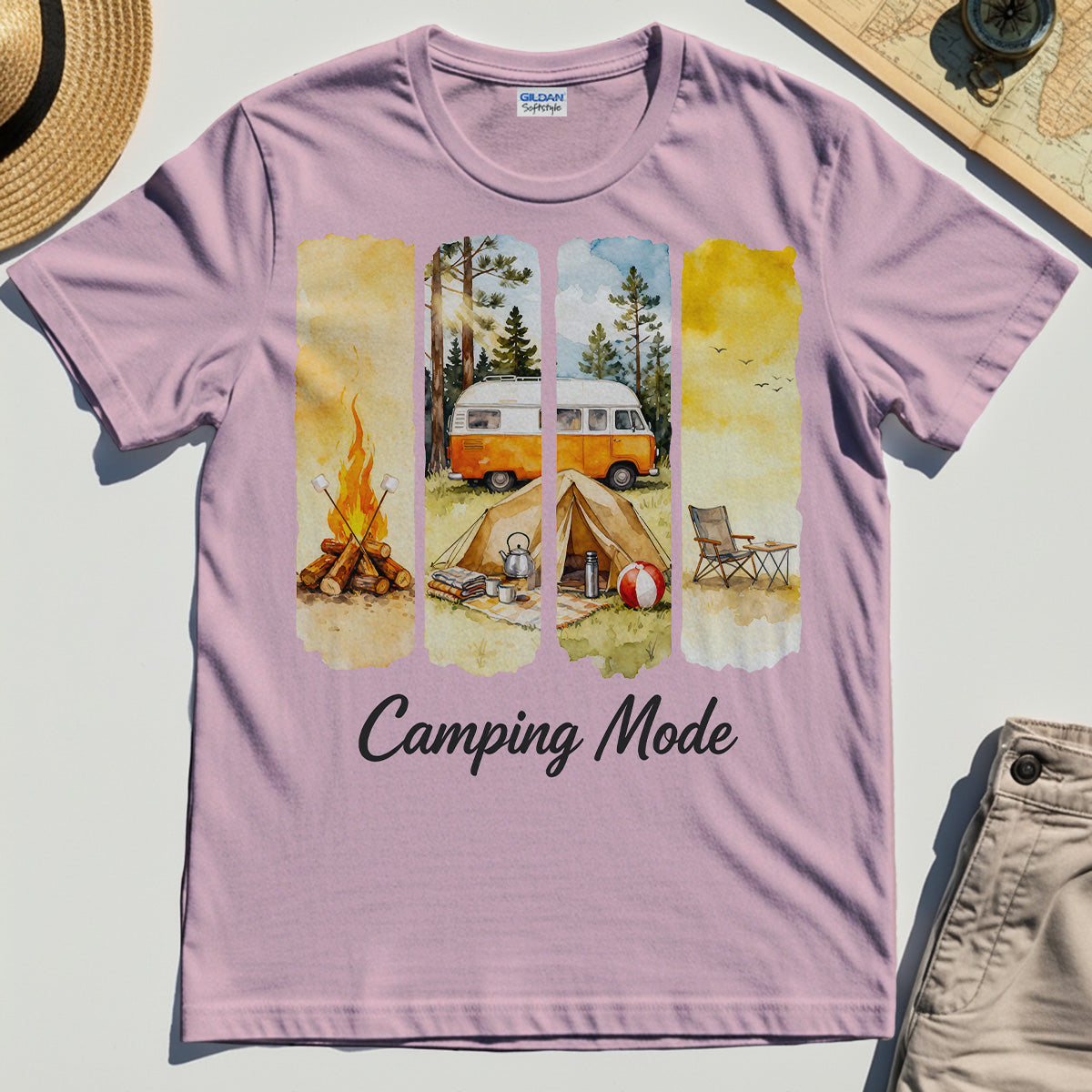 Van Life and Campfire Graphic Tee, Watercolor Campfire and Tent Graphic T-Shirt For Outdoor Lovers 8