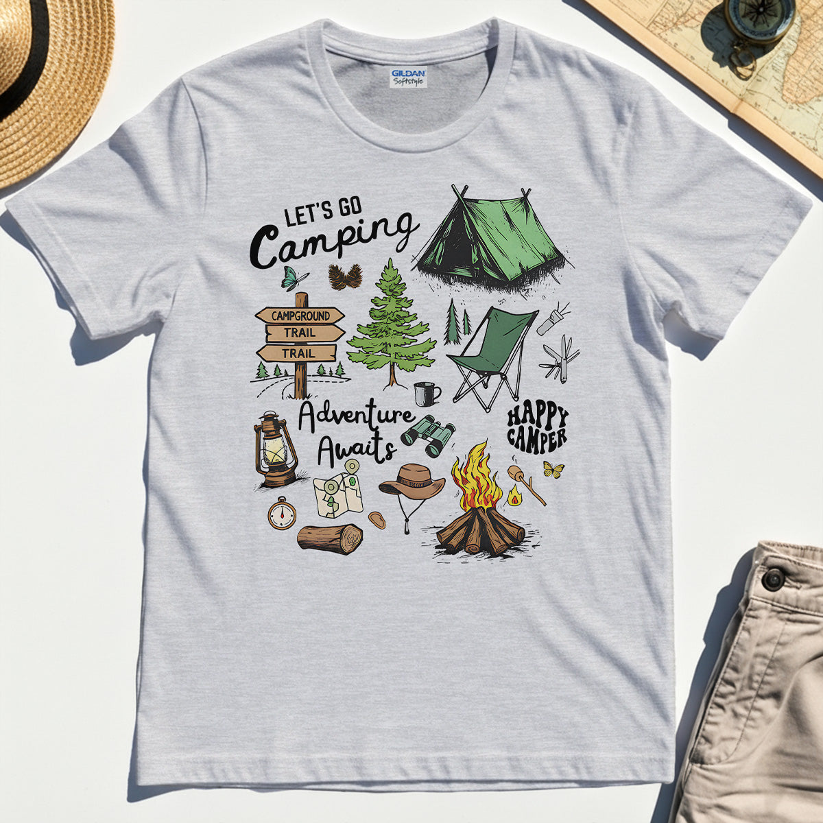 Let’s Go Camping Adventure T-Shirt, Funny Happy Camper T-Shirt For Outdoor Enthusiasts And Travelers 4