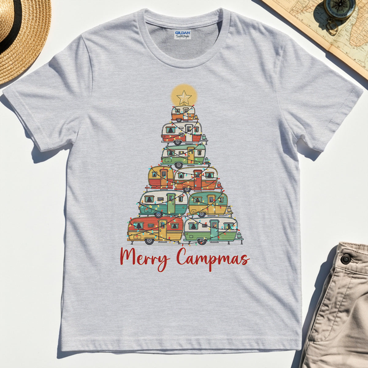 Retro Camper Van Christmas Shirt, Funny Holiday Camping T-Shirt For Men And Women 4