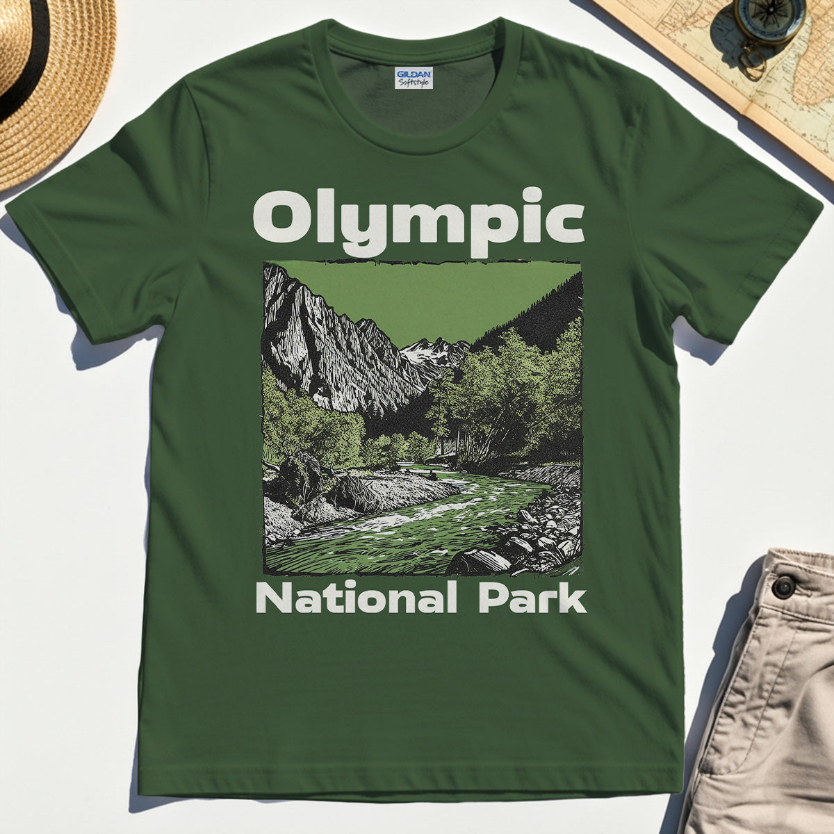Olympic National Park Shirt, Vintage Mountain River Scene Tee For Outdoor Adventure Campers 2