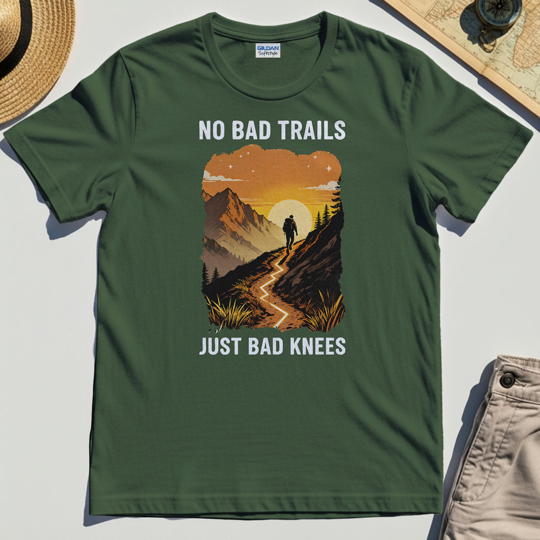 No Bad Trails Just Bad Knees T-Shirt, Funny Trail And Camping Shirt For Outdoor Lovers 1