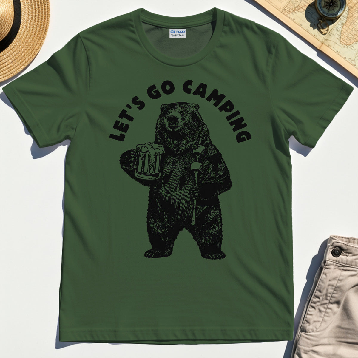 Let’s Go Camping Funny Bear Drinking Beer T-Shirt 3