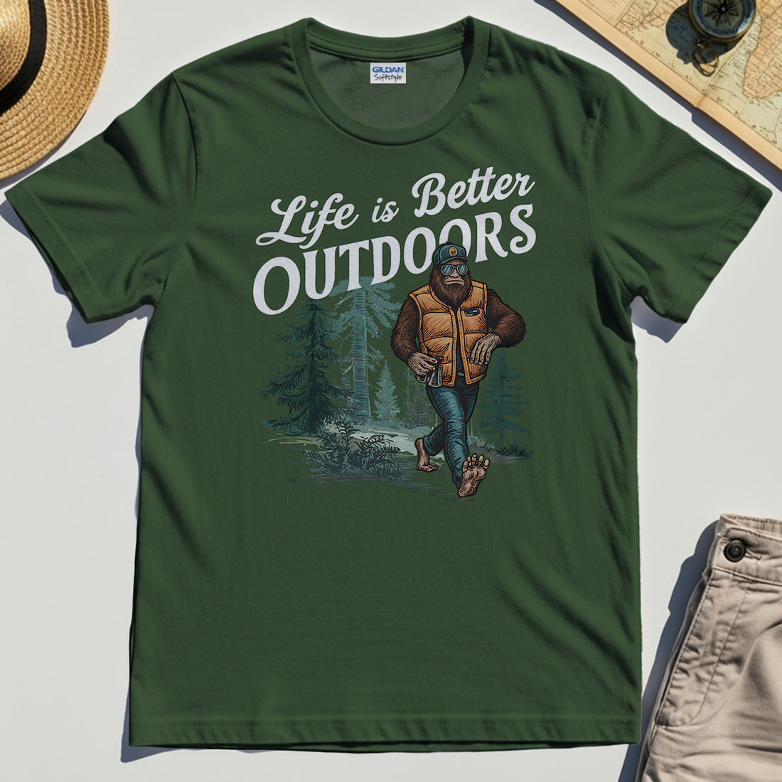 Bigfoot Life Is Better Outdoors T-Shirt, Retro Camping Graphic Tee for Outdoor Adventurers 1