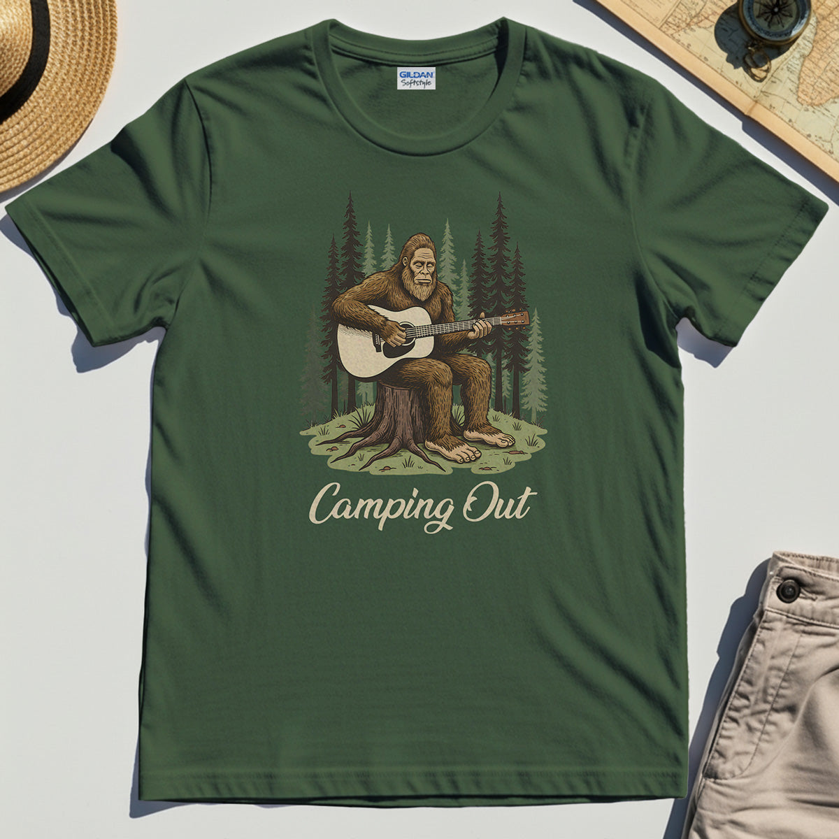"Camping Out" Funny Bigfoot Camping T-Shirt 2