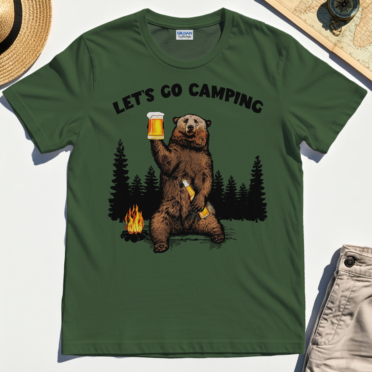Let’s Go Camping Shirt, Funny Beer Drinking Bear Graphic Tee For Outdoor & Camping Lovers 2