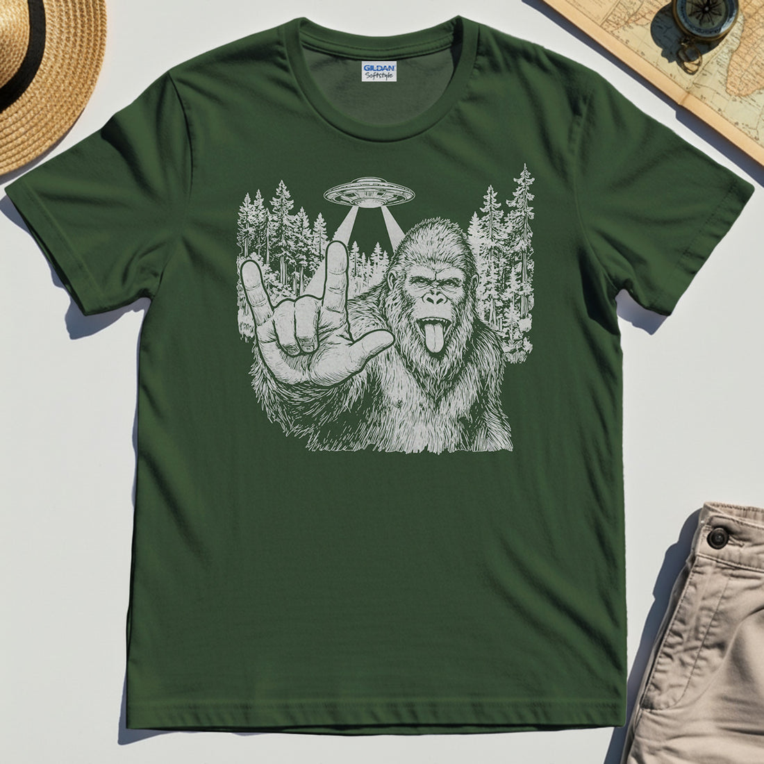 Funny Bigfoot Rock On T-Shirt 1