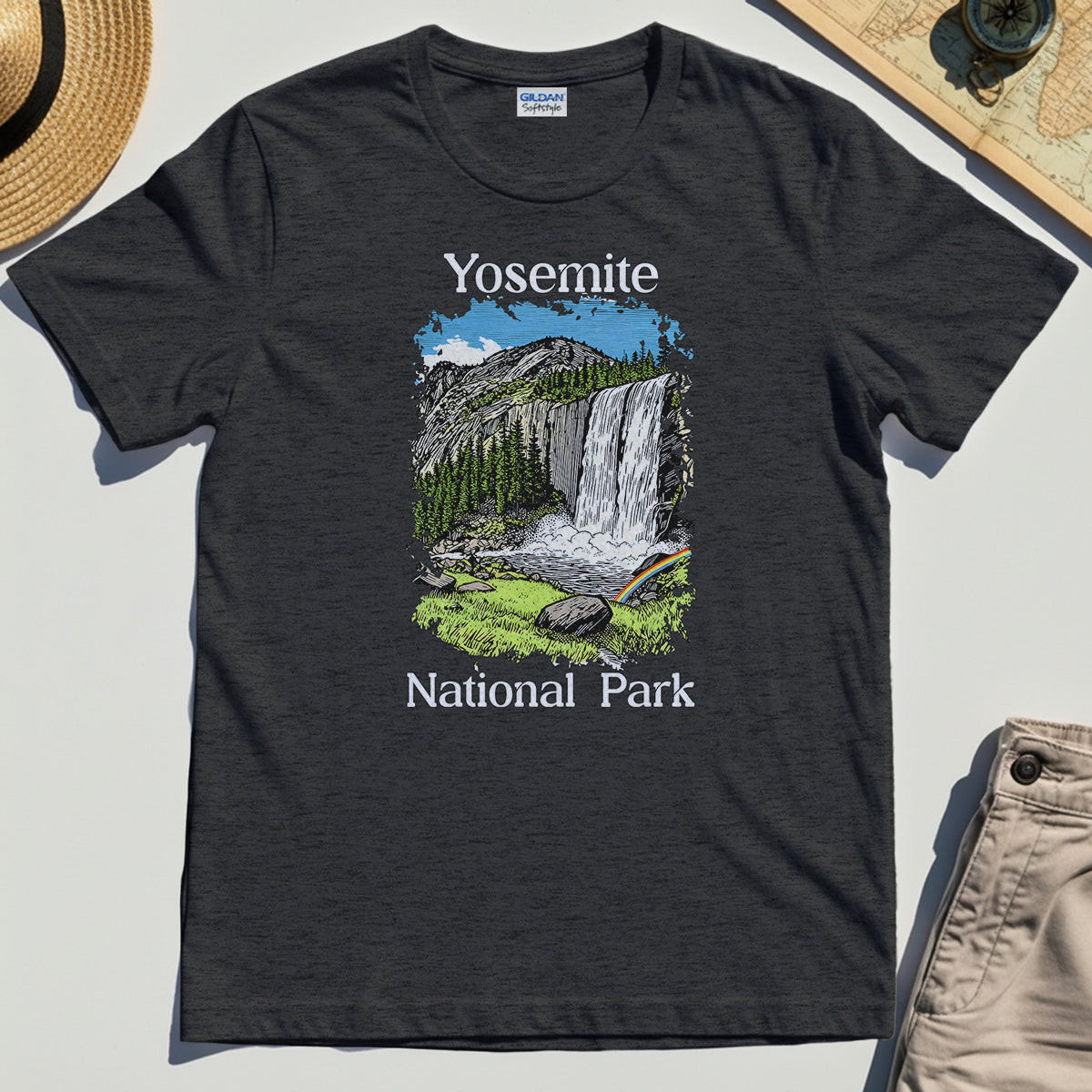 Yosemite Waterfall Vintage Tee, Scenic National Park Graphic Shirt, Hiking Gift 4