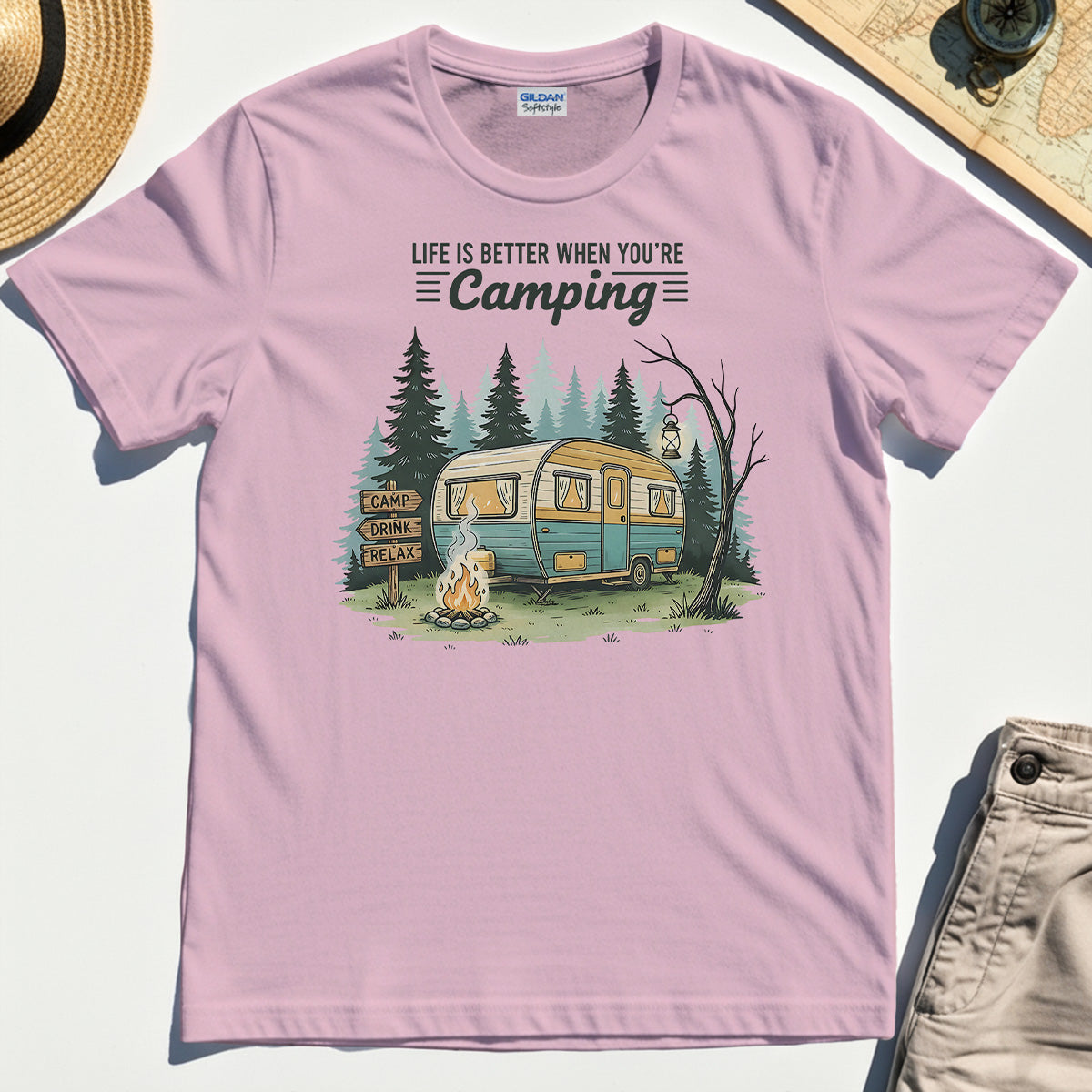 Life Is Better When You’re Camping Shirt, Retro Camper and Campfire Tee for Travelers and Campers 5