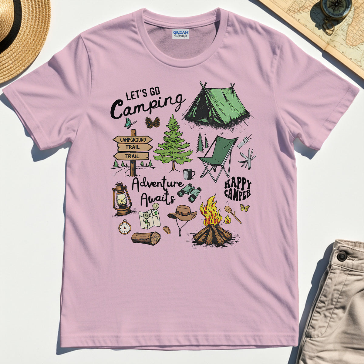 Let’s Go Camping Adventure T-Shirt, Funny Happy Camper T-Shirt For Outdoor Enthusiasts And Travelers 5