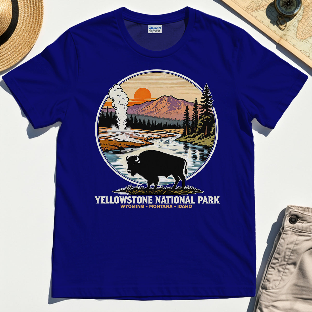 Retro Yellowstone National Park T-Shirt, Bison Silhouette Outdoor Adventure Tee For Nature Campers 6