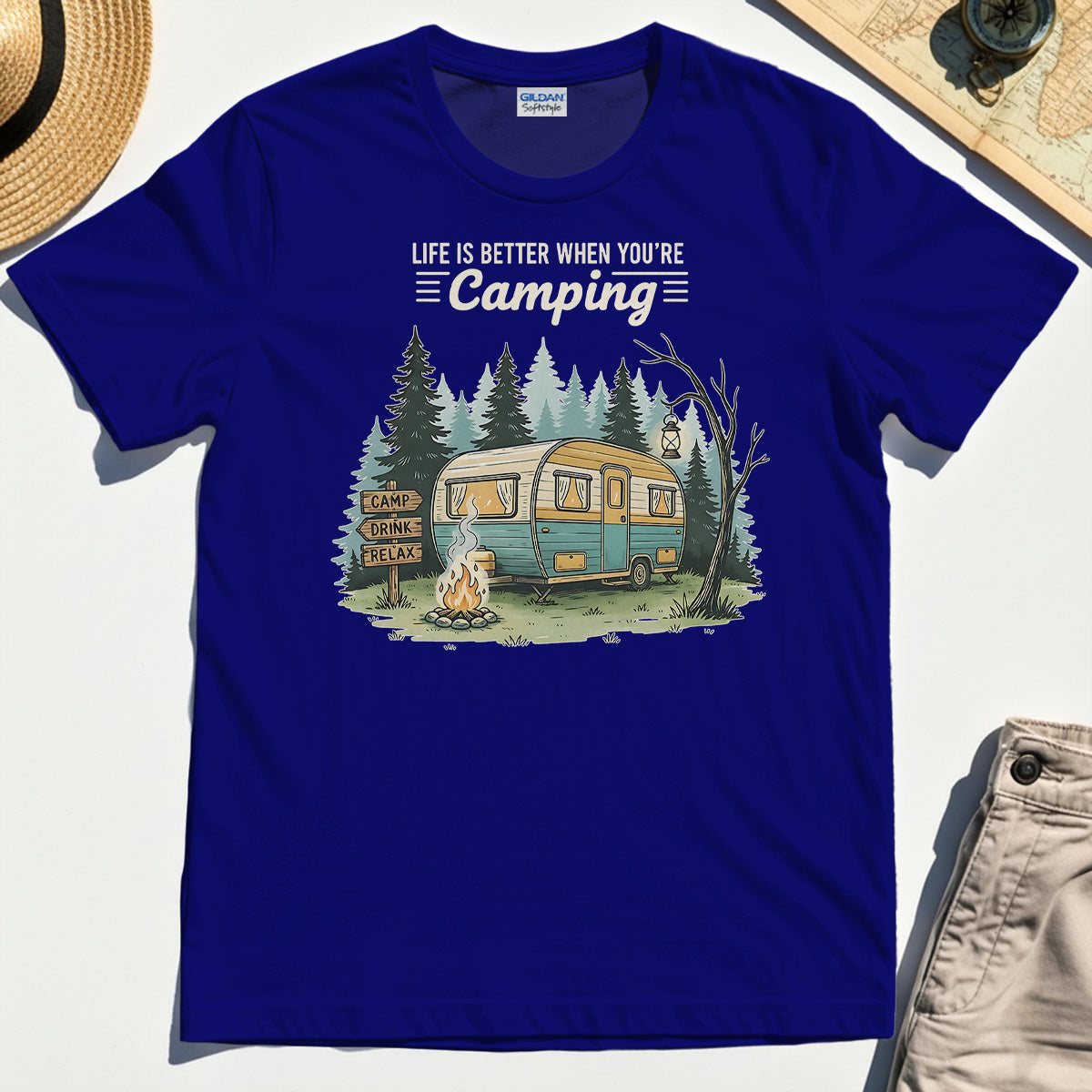 Life Is Better When You’re Camping Shirt, Retro Camper and Campfire Tee for Travelers and Campers 6
