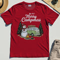 Funny Merry Christmas Camping T-Shirt, Retro Camper Van Snowman Campfire Tee for Outdoor Lovers 8