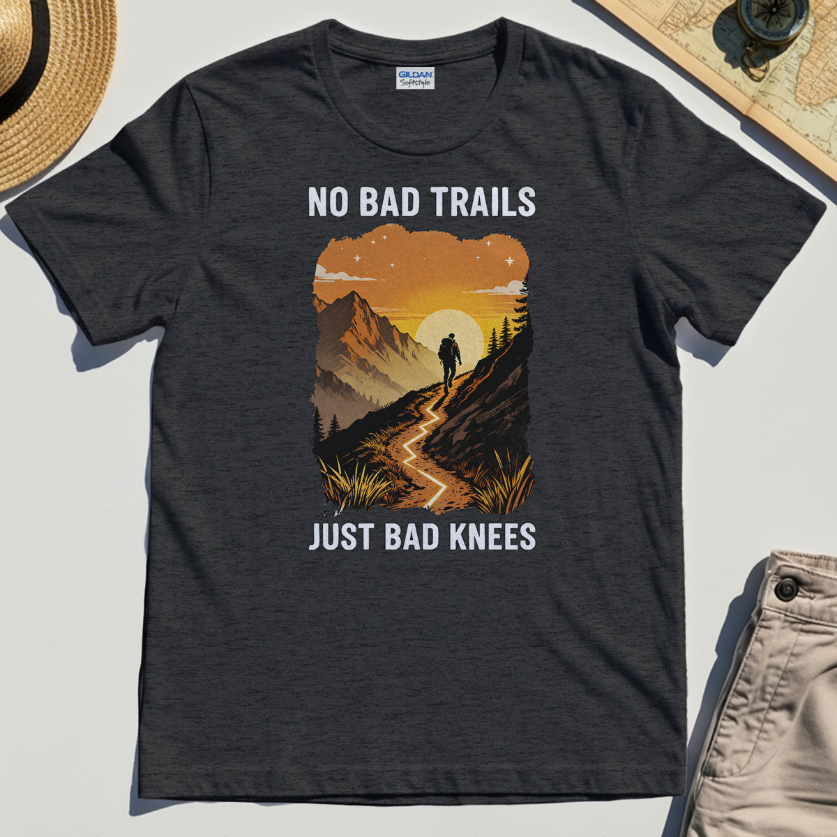 No Bad Trails Just Bad Knees T-Shirt, Funny Trail And Camping Shirt For Outdoor Lovers 3