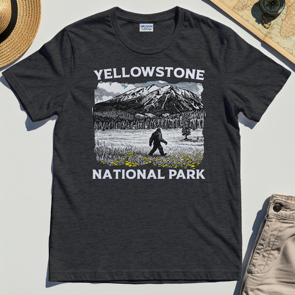 Yellowstone National Park T-Shirt, Bigfoot Hiking Graphic 3