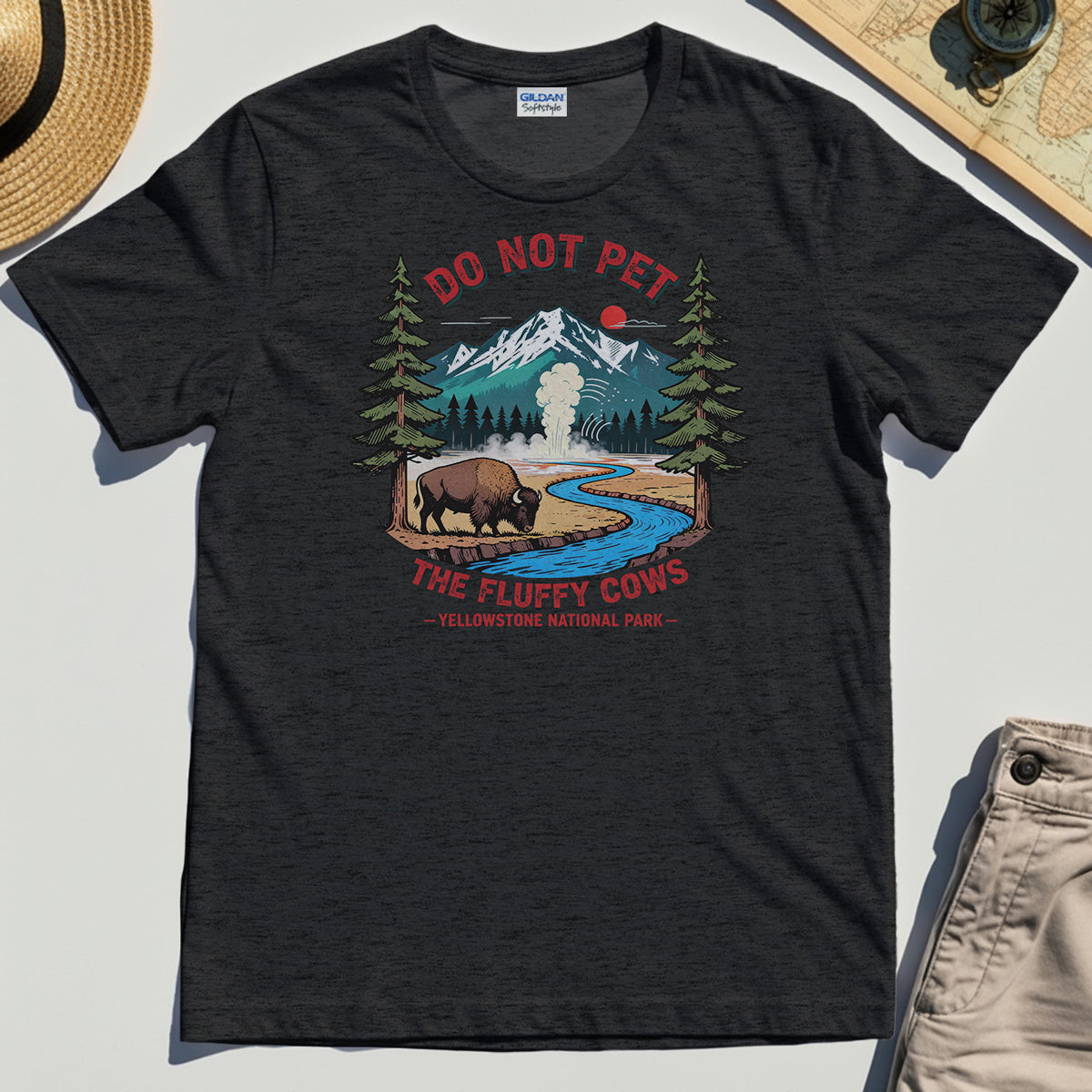 Yellowstone National Park Shirt, Do Not Pet The Fluffy Cows Funny Bison Graphic Tee 3