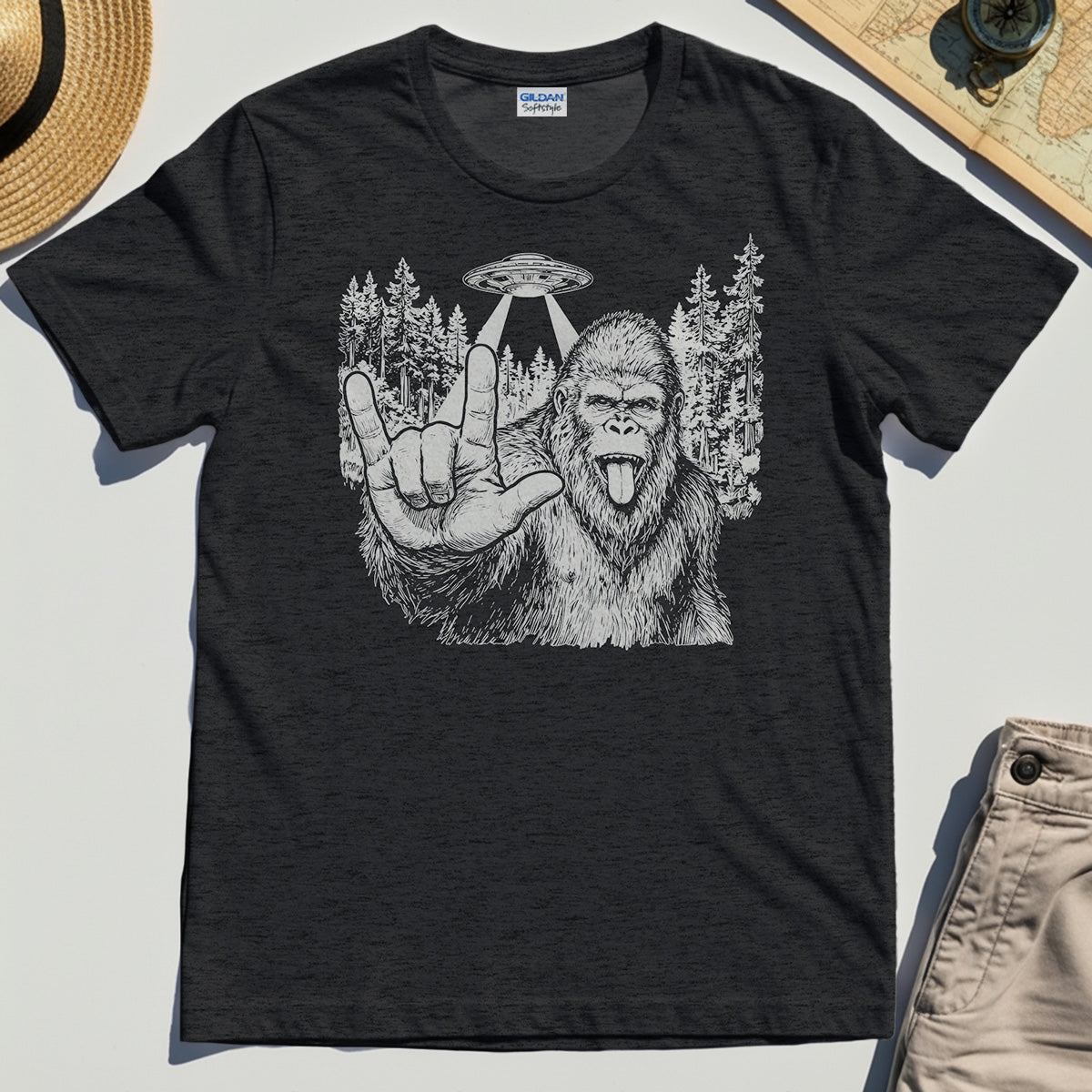 Funny Bigfoot Rock On T-Shirt 3